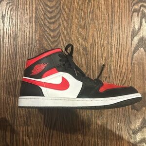Jordon 1 Mid Red, White, and Black